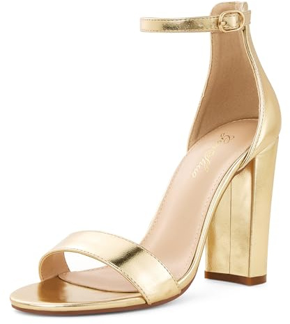 Zhabtuc Sandales Femme Talon Bloc 10 cm, Or mat, 40 EU