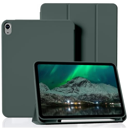 BQDIYOO Case for iPad (A16) 11th Generation 11 Inch 2025, iPad 10th Generation Case with Pen Holder 2022, Soft Silicone Protective Cover for 10.9 inch, Auto Sleep/Wake, Two Folding Angles, Dark Green