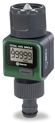 Geevon Contatore dell'acqua digitale, misuratore di portata dell'acqua con filettatura in ottone, contatore dell'acqua per irrigazione da giardino, alta precisione e impermeabilità IPX6
