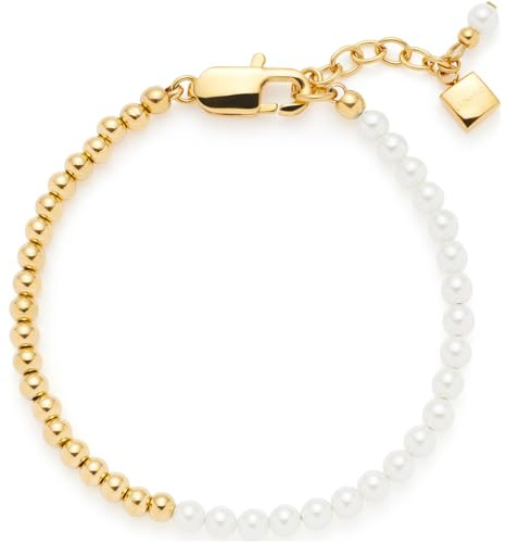 JEWELS BY LEONARDO Armband Lucinda, Arm-Schmuck aus goldfarbenem Edelstahl, weiße Imitationsperlen und Edelstahlkugeln, 18-21 cm Länge, Schmuck Damen, 024330