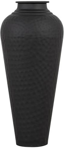 41cm Matt Black Hammered Vase With Lid - Metal Statement Piece Faux Flowers