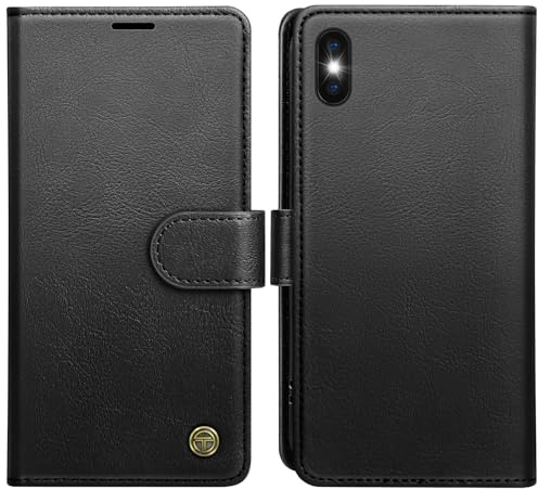 AIMOYU for iPhone X, iPhone XS Case, Flip Wallet Leather Phone Case with [4 Card Slots] [Kickstand] [RFID Blocking] Magnetic Protective Shockproof Cover for iPhone X/XS Phone Case - Black