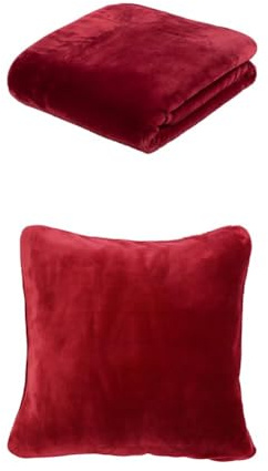 Gözze Premium Cashmere-Feeling Decke und 2er Set Cashmere-Feeling Kissen, 130x170 cm + 50x50 cm, Farbe: rot