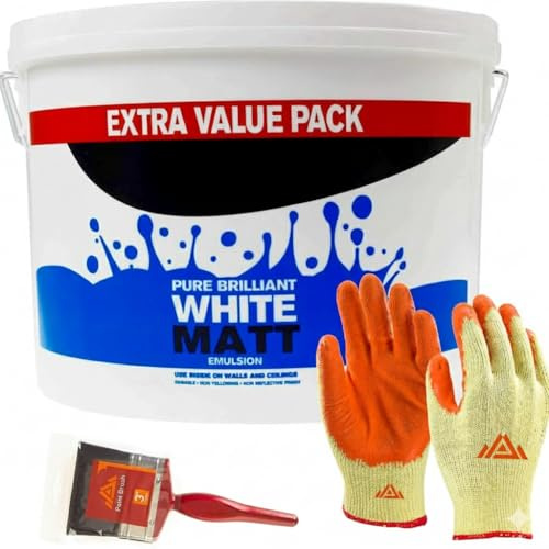 PERFECTONISH Matt Emulsion Paint 7.5L Pure Brilliant White Paint 3 PaintBrush & Safety Gloves