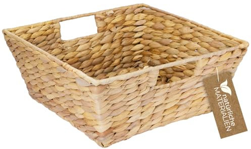 HMF Geschenkkorb leer, Aufbewahrungskorb geflochten aus Wasserhyazinthe | Rechteckig | 30 x 30 x 12 cm