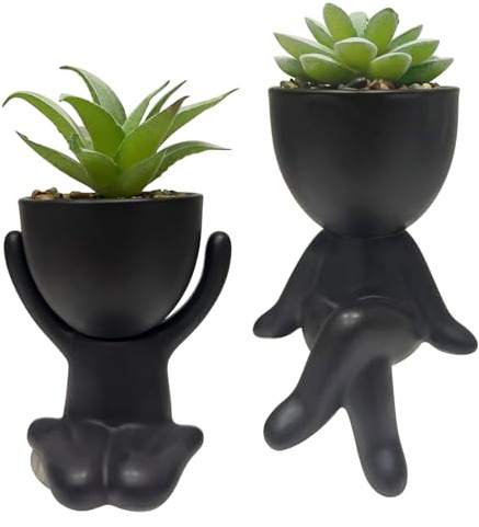 Lot de 2 Plantes artificielles en Pot de Bureau, Pots de Fleurs d'intérieur en céramique,Petites Figurines,Plantes créatives en Pot, Décoration de Bureau Mignonne Décoration de Salle de Bain (Style2)