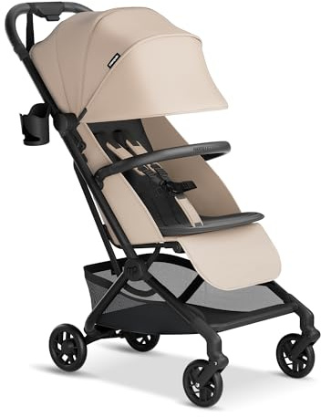 Mompush Velo Lightweight Travel Stroller, Compact & Airplane-Friendly for Baby and Toddler, Lie-Flat Seat, One-Hand Fold, with Leather Bumper Bar, Shoulder Strap, Raincover, Storage Bag & Cup Holder