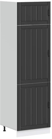 vidaXL Lucca Black Kitchen Cupboard - Modern Engineered Wood Storage Cabinet 60x57x207 cm with Adjustable Feet - Interior Organizer