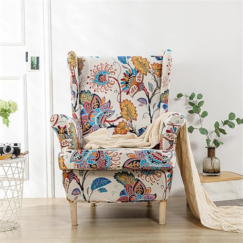Hixingo 2-Teilig Ohrensessel Überzug, Elegante Pastorale Blumen Sesselbezüge, Abnehmbar Polyester Ohrensessel Bezug, für Wohnzimmer Schlafzimmer Hotel Sesselschoner (Mandala)
