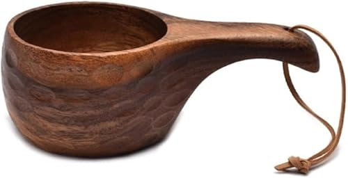 Taza de café rústica de madera, taza de café portátil hecha de madera de acacia, gancho de cuerda hecha de cuero vacuno, taza de leche, taza de café, taza de bebida, taza de leche para adultos, regalo