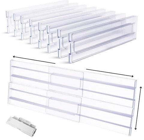 Lyfelights 8 Pack Drawer Dividers – Stackable, Adjustable & Expandable Organisers (12.2–21.4) for Deep Drawers – Clothes, Baby Items, Makeup, Kitchen & Office.