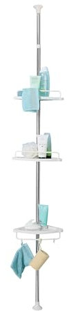 Coopers of Stortford - Tension Shower Shelf - Adjustable Twist & Lock Pole - 4-Tier Bathroom Storage - No Drilling Required - Includes Hooks for Accessories