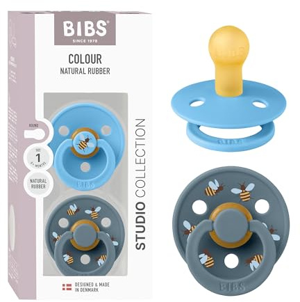 BIBS Colour Studio Schnuller 2er-Pack, BPA-frei, Kirschform Nippel. Naturkautschuk/Latex, Hergestellt in Dänemark, Größe 1 (0-6 Monate), Breeze/Petrol