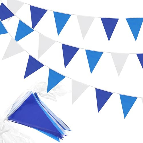 80pcs Blue and White Bunting,40m Waterproof Fabric Bunting for Outdoor Garden Party Decorations