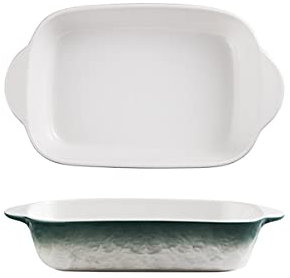 OJIJO Lot de 2 Plats de Cuisson en céramique, Moule à lasagnes rectangulaire et cocotte individuelle avec poignée(Grey Blue)