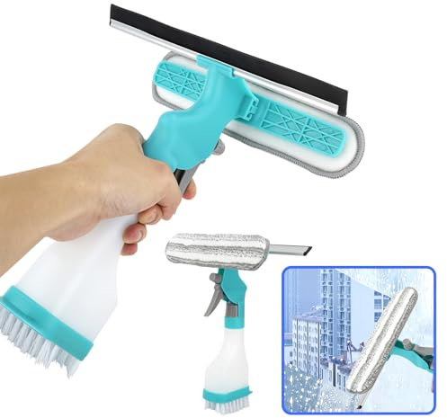 Lava Vetri Finestre Rimovibile, Pulisci Vetri 4 in 1, Pulitore Finestre con Flacone Spray, Mocio in Microfibra, per Finestre, Docce, Bagni, Cucine, Automobili, Piastrelle