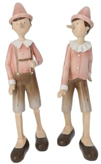 Keyhomestore | Paar Pinocchio Figuren aus Harz, dekoratives Set für Sammlungen und Innenräume, elegante Dekoration für Haus und Dekoration, (28 x 13 x 8 cm) - Made in Italy Rosa