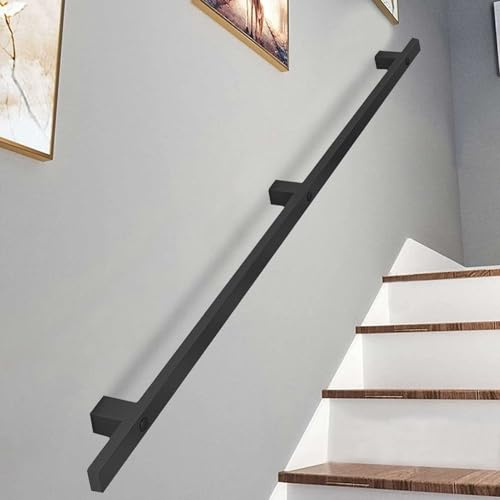 Luyckfrazy Corrimano per Scale per pareti 2 m, 2,5 m e 5 m, Moderno corrimano di Sicurezza per Scale Interne ed Esterne, Asta di Supporto per corridoio soppalco, in Ferro battuto Nero.(150cm)