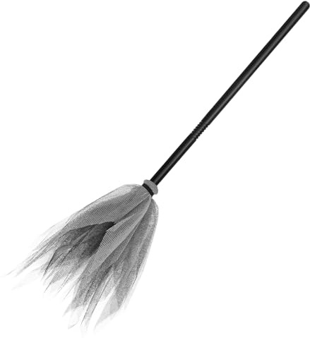 ENLACE Escoba de bruja para Halloween, color gris, mango negro, accesorio de disfraz