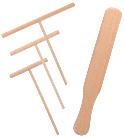 Cabilock 4pcs Wooden Egg Rake Crepe Spreader Spatula Kitchen Cooking Tool for Pancake Making Tortilla Spreader Bread Scraper Pastry