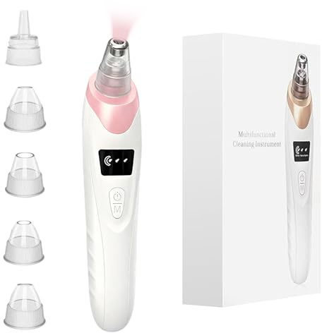 IGEAIIE Extracteur de points noirs avec 3 modes de puissance d'aspiration, aspirateur de pores avec 5 têtes d'aspiration remplaçables, outil de retrait de points noirs rechargeable pour nettoyage en