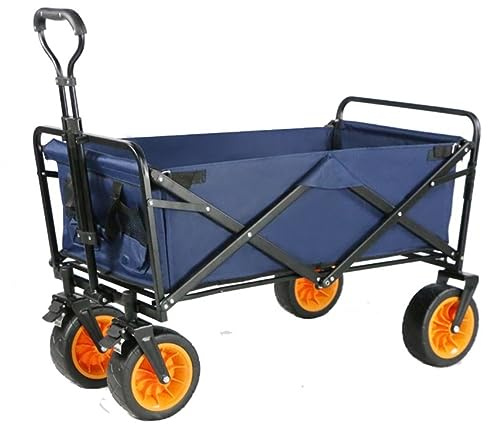 Chariot de plage pliable portable – Chariot de jardin utilitaire avec roues – Chariot de courses d'extérieur léger – Transport familial pour pique-nique et jardinage