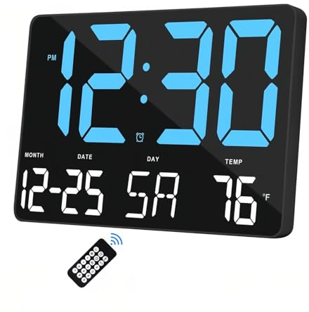Lancoon Digital LED-väckarklocka med temperaturdatum snooze skrivbord väggmonterad fjärrkontroll 4 nivåer av ljusstyrka justering ℃/℉ brytare för vardagsrum sovrum