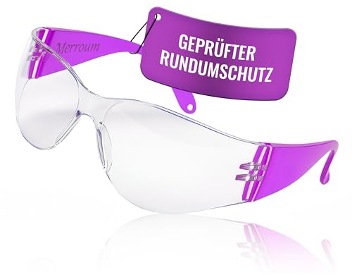 Merroum Barnskyddsglasögon EN166 EN170 – lätta säkerhetsglasögon 18 g – UV-skydd, anti-dimma, reptålig – klar sikt utan distorsion – halkfria – skyddsglasögon barn, magenta