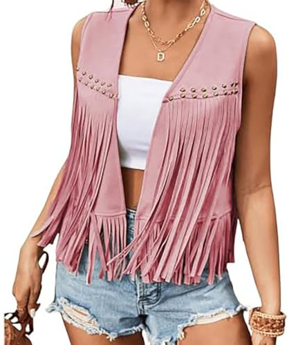 Edhomenn Dam tofs väst frans cowgirl väst damer fuskmocka denimjacka boho västerländsk hippie kläder cowboy väst Y2k Gilet casual cardigan