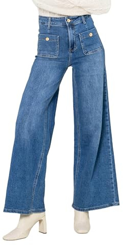 Nina Carter YY308 - Jeans da donna larghi, a vita alta, con tasche applicate, stile vintage, ampio taglio elasticizzato, Blu (Yy308-1), M szczupły