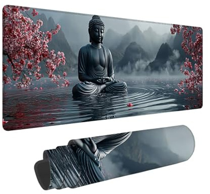 Tappetino per Mouse XXL 1400 x 600 x 3mm Tappetino Mouse Gaming Grande, Mousepad con Base in Gomma Antiscivolo, Tappeto per Tavolo da Gaming per Mouse e Tastiera, Accessori PC (Candele Zen) V-76