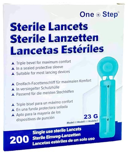 200 x One Step Lanzetten 23 G I Sterile Einweglanzetten I Blutlanzetten I Sicherheitslanzetten für Blutentnahme I Blutzuckermessung I Passend für alle gängigen Stechhilfen