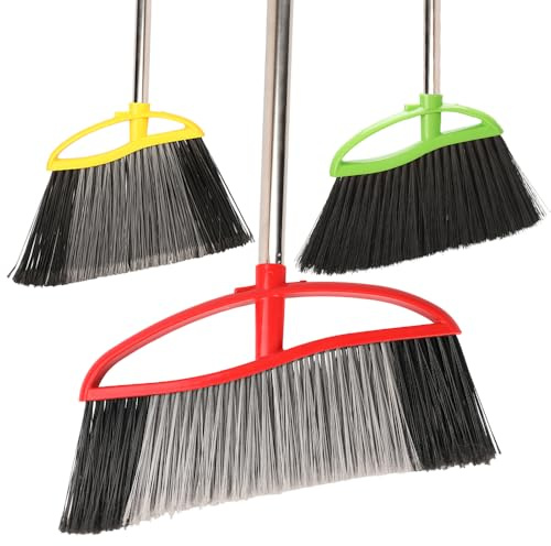 Besen-Set für drinnen und draußen, mit weichen und steifen Borsten, robuster Kehrwinkelbesen für Ecken, langer Stiel für Garage, Lager, Beton- und Fliesenböden, 3er-Pack