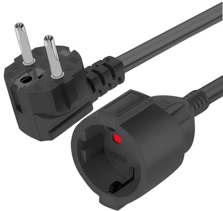 VIEVRE 1,5 m Schuko Verlängerungskabel mit Schalter, 3680 W, IP20 | 90°-Winkelstecker, H05VV-F 3G1,5 mm² und 16 A/250 V; Typ F CEE 7/4 auf CEE 7/3, für trockene Innenräume, Schwarz