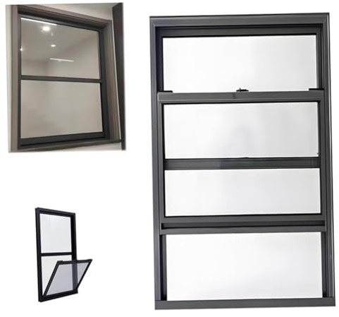 ZIUSFAC 60×45cm Fenêtre De Service Fenêtre Coulissante Verticale Fenêtre De sous-Sol Encastré Noir Fenêtre De Ventilation avec Verre Trempé Écran((HxW) 100x45cm/39x18)