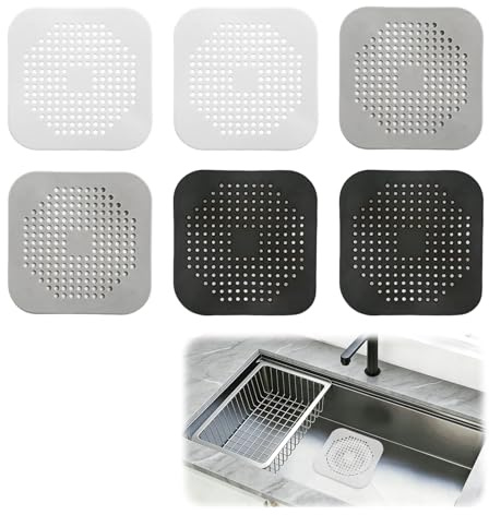 6 Stück Abflusssieb Silikon Abflusssieb Dusche Haarfänger, Haarfänger Sieb Spülbecken Haare für Waschbecken, Duschabfluss, Badewanne und Küchenspüle, 14.5 * 14.5 cm, 2 Schwarz 2 Weiß 2 Grau