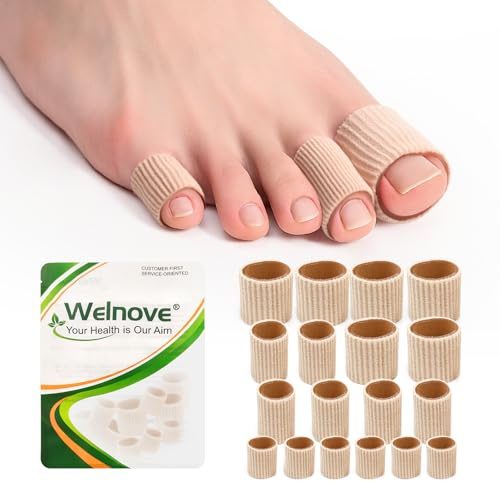 Welnove Toe Cushion Tube Sleeves, 18 pezzi, cuscinetti morbidi per calli per donne e uomini, protezioni per dita dei piedi per calli, vesciche, duroni, dita dei piedi - Multi-taglia, beige