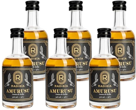 Radisia Amurusu - Mignon Amaro di Sicilia | Amaro Siciliano alle Erbe | Vol. 30% Confezione da 6 Mignon da 5 cl