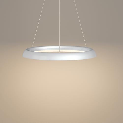 Mai & Mai Moderne Pendelleuchte Esstisch mit Fernbedienung & Wandschalter | 60cm LED Hängelampe, stufenlos dimmbar 3000K–6000K, höhenverstellbare Design 30W Esstischlampe, Matt Silber, Luvina04