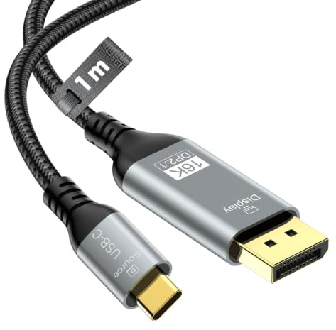 APKLVSR Cable USB C a DisplayPort 2.1 1M, 54 Gbps 8 K @ 120 Hz 16 K @ 30 Hz UHBR13.5 para iPhone 15 Pro, MacBook M3 M2, iPad, Galaxy S24 S23, Thunderbolt 4 a DP adaptador para monitor 8K