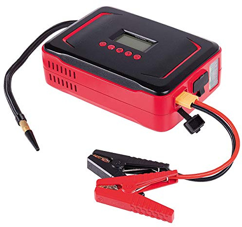 WALTER Li-Ion Motorrad-Starthilfe mit Kompressor, Display, Kabel, LED-Leuchte, USB-Anschluss