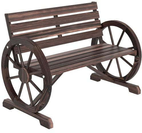 Outsunny Gartenbank 2-Sitzer Sitzbank Holzbank Wagenrad mit Armlehne Landhausstil Tannenholz Braun 105,5 x 59 x 75 cm