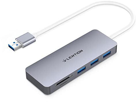 LENTION Hub USB 3.0 con 3 USB 3.0, Lettore di Schede SD/Micro SD Adattatore per Schede Micro/SDXC/SDHC/SD/UHS-I, per MacBook Air/Pro, Surface, Chromebook (CB-H15, Grigio Siderale)