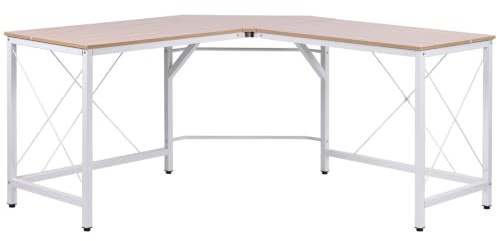 HOMCOM Computertisch L-Form-Eckschreibtisch Natur 150 x 150 x 76 cm | Arbeitstisch, Bürotisch, Winkelschreibtisch