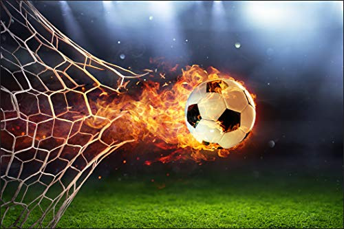 Muralo Fototapete Vlies Sport, Fußball, Stadion, Ball, Flammen - 240x360 cm | Dynamische Tapete, lebendige Farben - ideal für Kinderzimmer und Wohnzimmer, Schlafzimmer und Kinderzimmer