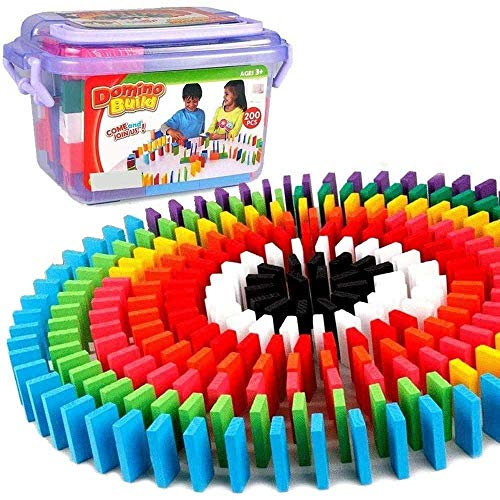 BAKAJI Confezione 200 Tasselli Gioco Domino Mattoncini in Legno Colorati Giocattolo Bambini per Costruzioni e Percorsi Effetto Domino Giochi di Abilità