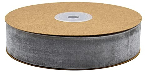 Egurs Samtband 10 Meter/Rollen 25mm Dekoband Geschenkband aus Samt Schleifenband zum Deko Zierborte Borte Band Schmuckband DIY Crafts Dekoration Samtborte Grau 25mm | Weiches Samtband mit Edler Optik für Kreative Projekte, ideal zum Basteln Dekorieren Geschenke Verpacken