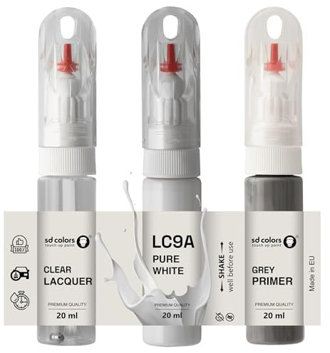 SD COLORS Pure White LC9A Lackreparatur-Pinsel, 20 ML, zum Ausbessern von Kratzern und Absplittern (Lack + Grundierung + Lack)