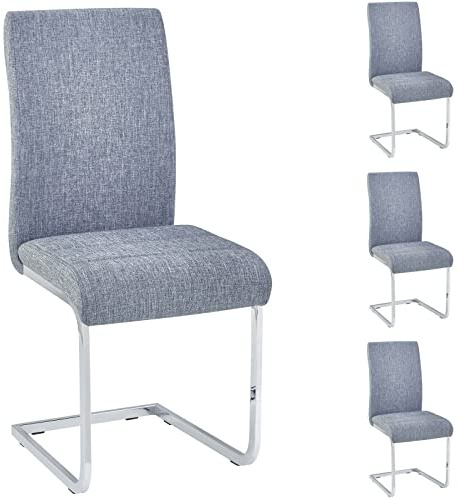 IDIMEX Schwingstuhl Esszimmerstuhl Freischwinger Stuhl Leticia, mit Stoffbezug in grau, im 4er Pack