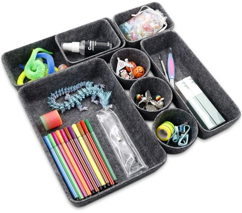8 Stück Schubladen Organizer,Ordnungssystem Aus Filz,Bade Make-up Organizer | Schreibtisch Schubladen Organizer,Waschbare Aufbewahrungsbox,Faltbar Aufbewahrungskorb Aus Filz Dunkelgrau